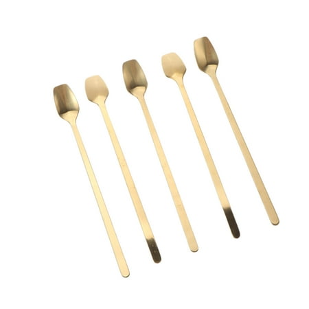 

5PCS Stainless Steel Overgild Ice Spoon Long Handle Square Stirring Coffee Spoons for Milk Tea Cocktail Dessert