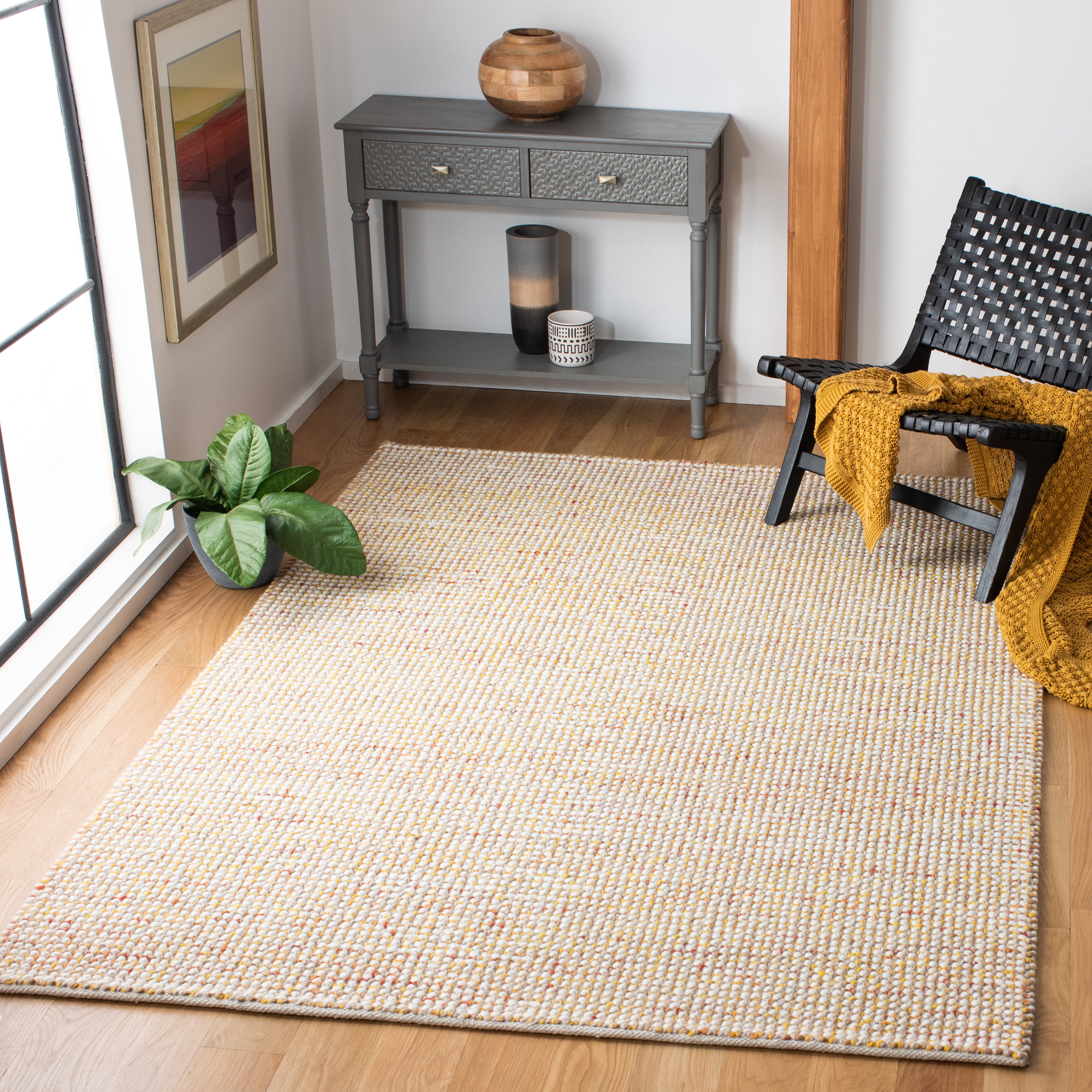 SAFAVIEH Vermont Windsor Solid Area Rug, Ivory/Gold, 3' x 5'