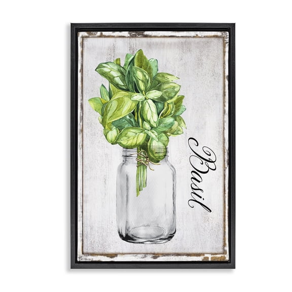 Stupell Industries Rustic Garden Basil Plants & Flowers Painting Black Floater Framed Canvas Art Print Wall Art, 17 x 25
