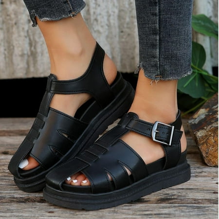

Byikun Women s Sandals Comfort Extra Narrow Chunky Orthopedic Sandals for Women Trendy Sandals for Women 2024 Modern Fit PU Loose Solid Supportive Sandals for Women 2024 Wide for Lady