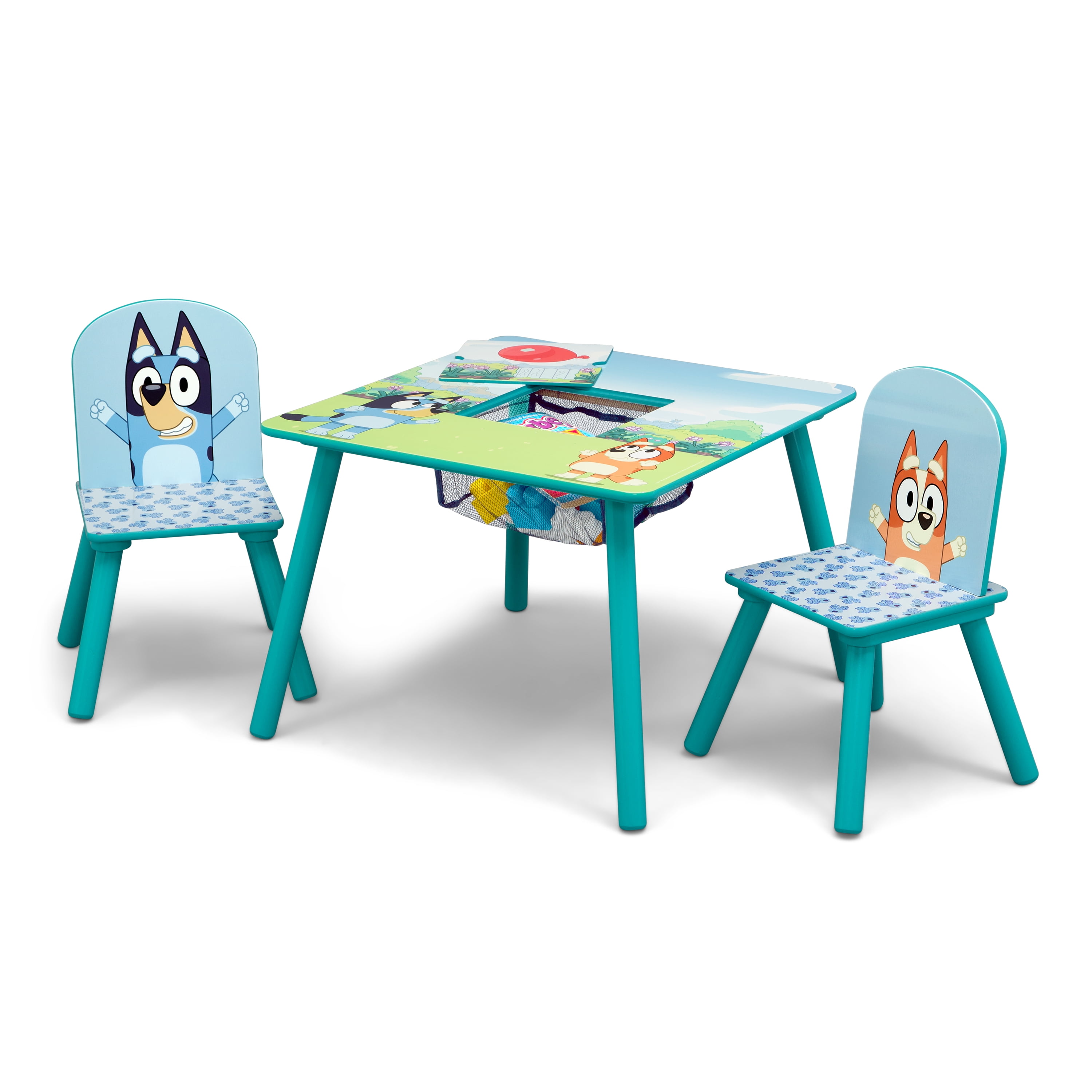 Bluey Table and Chair Set with Storage (2 Chairs Included) by Delta Children - Greenguard Gold Certified, Blue