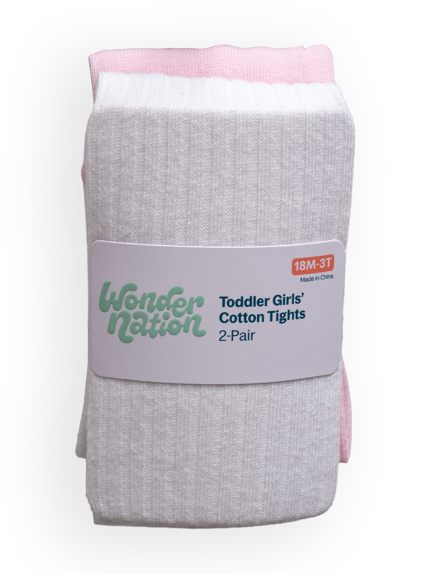 Wonder Nation Baby & Toddler Girls Flat & Ribbed Cotton Tights, 2 Pack, 0M-5T