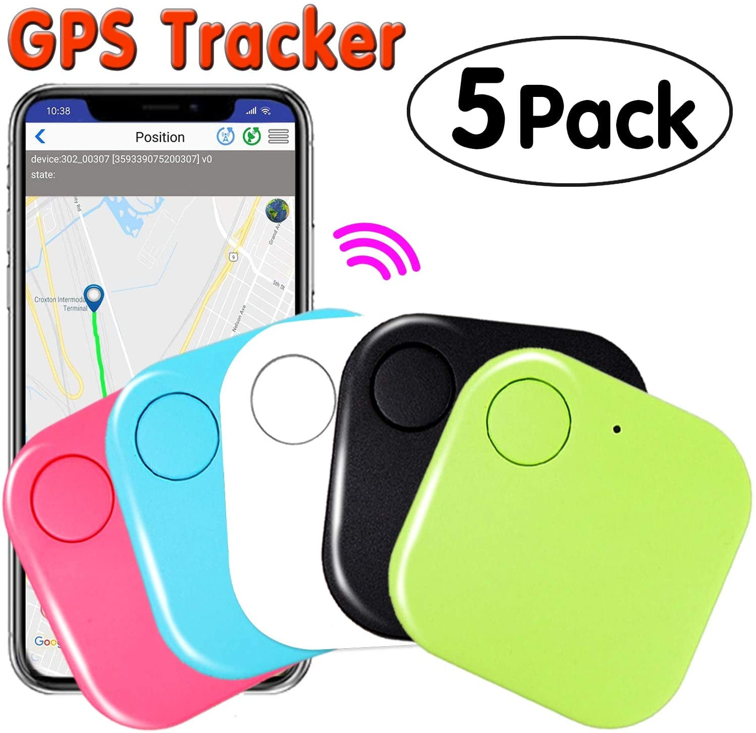 5 Pieces Key Finder Item Locator with 5 Pieces Keychains Bluetooth Tracker Anti-Lost Tag Alarm Reminder Selfie Shutter Control for Kids Pets Keychain for Smartphone 
