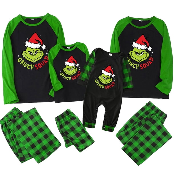 Conjuntos de pijamas navideños familiares a juego Grinch 2024, pijama de Grinch con parte superior y pantalones de pijama a cuadros, pijama de Grinch para niños y adultos para la familia, Mujer XXXL