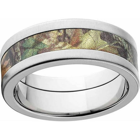 Mossy Oak New Break Up Men's Camo Stainless Steel Ring with Cross Brushed Edges and Deluxe Comfort Fit