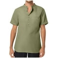 thumbnail image 2 of Chbgutlmr Cotton Linen Mens Shirts Lightweight Summer Notched V Neck Button Short Sleeve Curved Hem Tops, 2 of 7