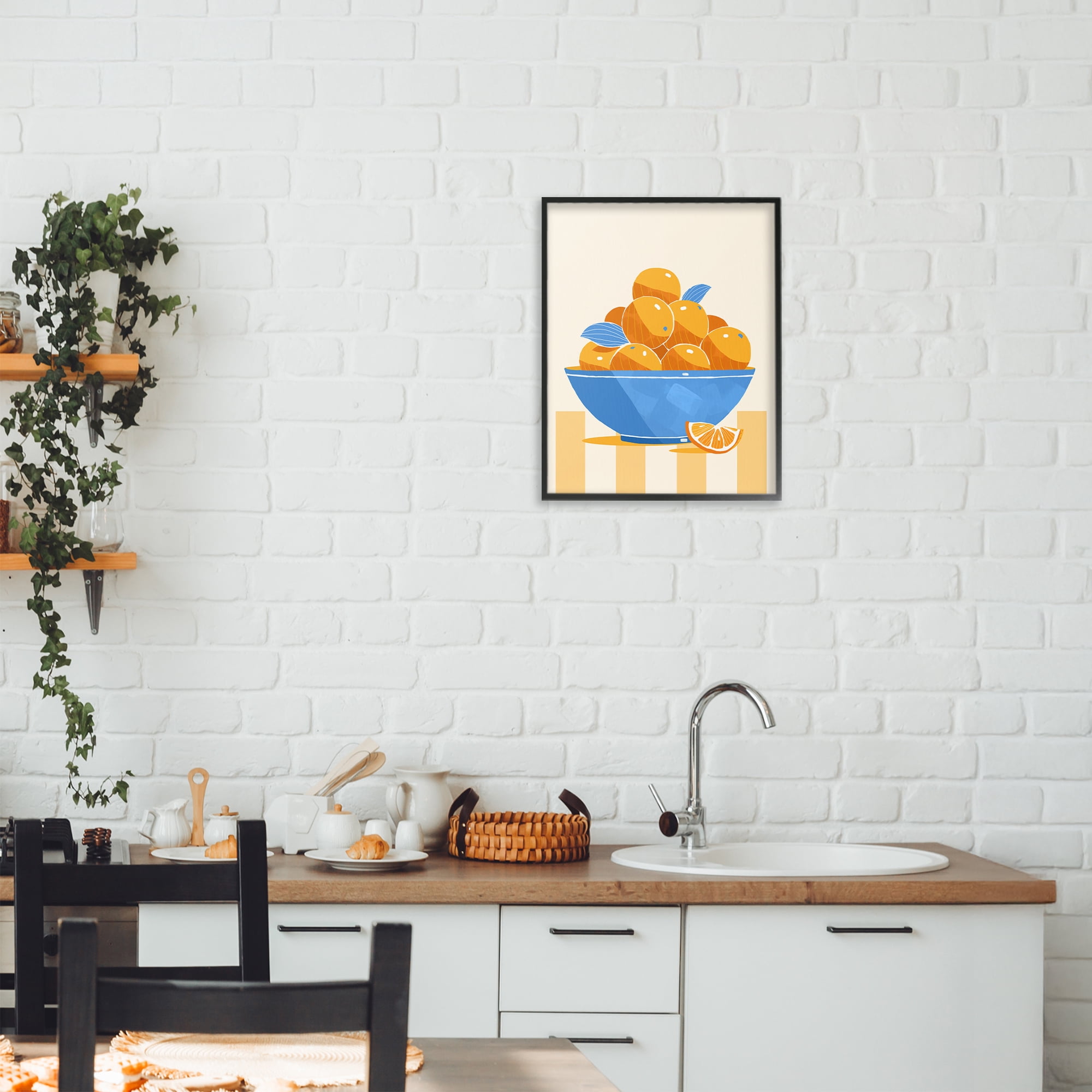 Stupell Industries Orange Citrus Bowl Striped Black Framed Giclee Art, design by Lucca Sheppard