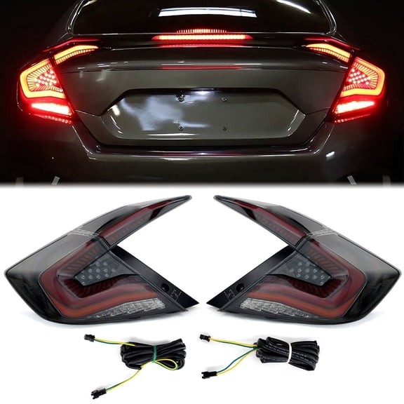 Fits 10th Gen Honda Civic Sedan 2016-2021 LED Tail Lights w/ Sequential Signal Rear Lamp