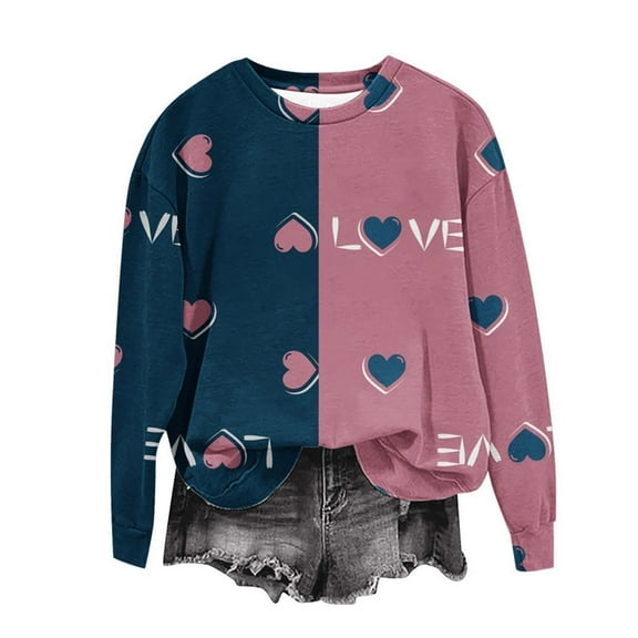 Zorckvet Trendy Sweatshirts for Women Heart Graphic Valentine Shirts Pullover Plus Size Long Sleeve Crewneck Womens Tops Fashion