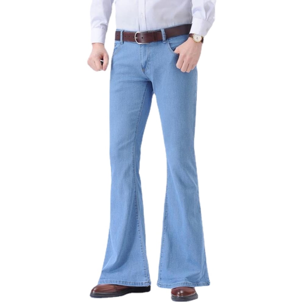 HAORUN Men Stretch Bell Bottom Jeans Denim Pants Vintage Low Rise Flared Leg Slim Fit
