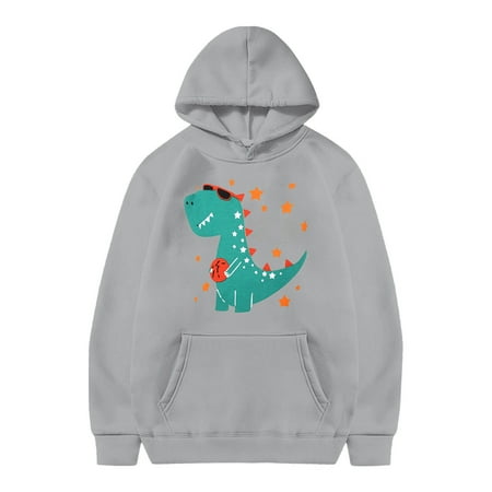 Mrzhqd Toddler Boys Hoodies Sweatshirts Size 13-14 Years Dinosaur Print Fashion Casual Pocket Decoration For Girls Plus Long Sleeve Crew Neck Cute Print Boys Tops Grey