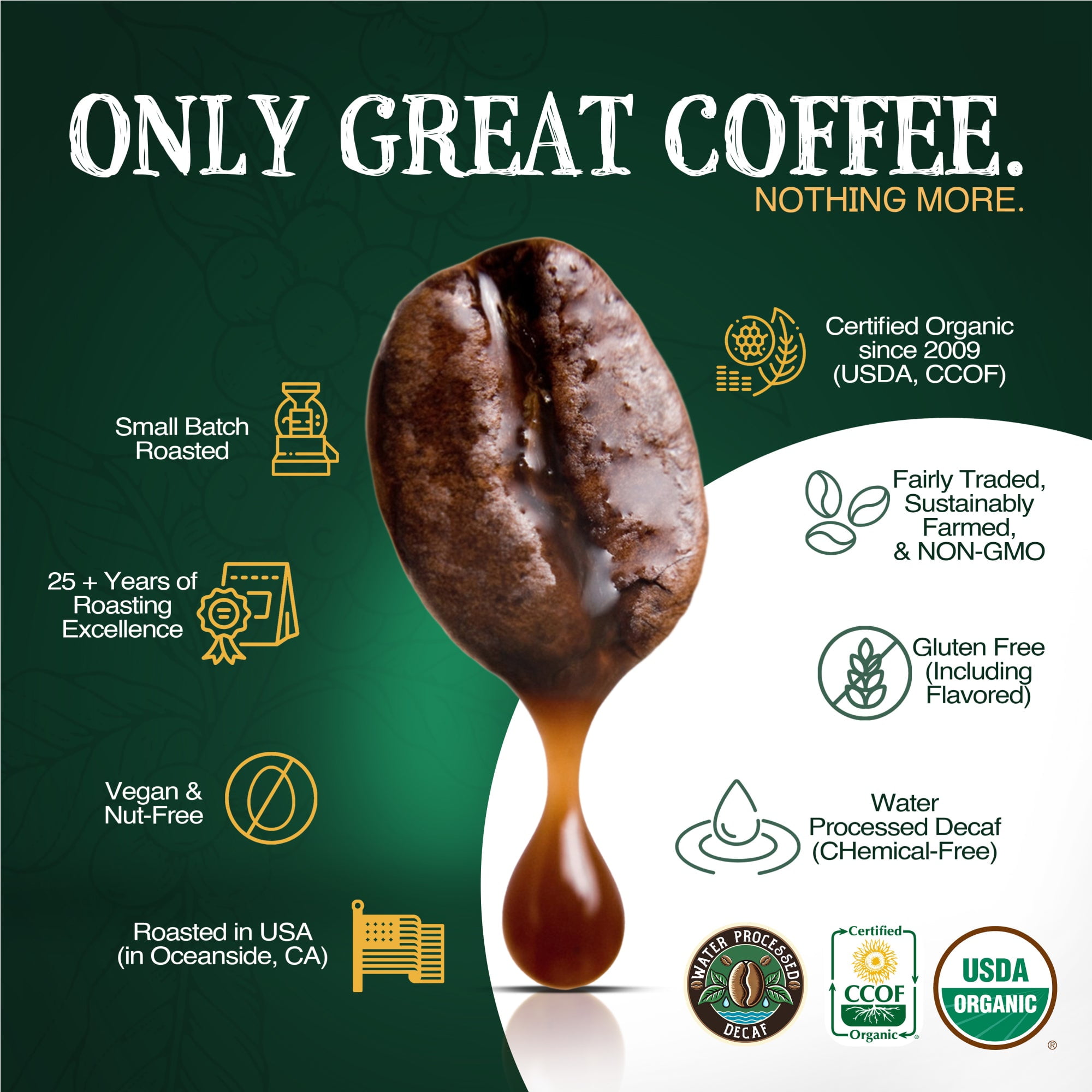 The Bean Organic Coffee Company Water Processed DECAF Vanilla Cinnamon Spice, Medium Roast, Ground Coffee, 16-Ounce Bag