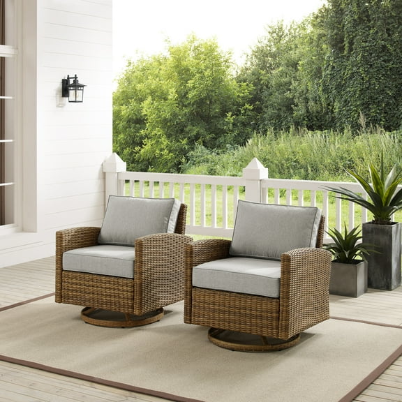 Bradenton 2Pc Outdoor Wicker Swivel Rocker Chair Set Gray/Weathered Brown - 2 Swivel Rockers