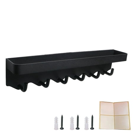 

Ekeka Free Shipping Key Holder 6 Hooks Black Iron With Shelf Wall Mounted Coat Hat Bathroom Durable