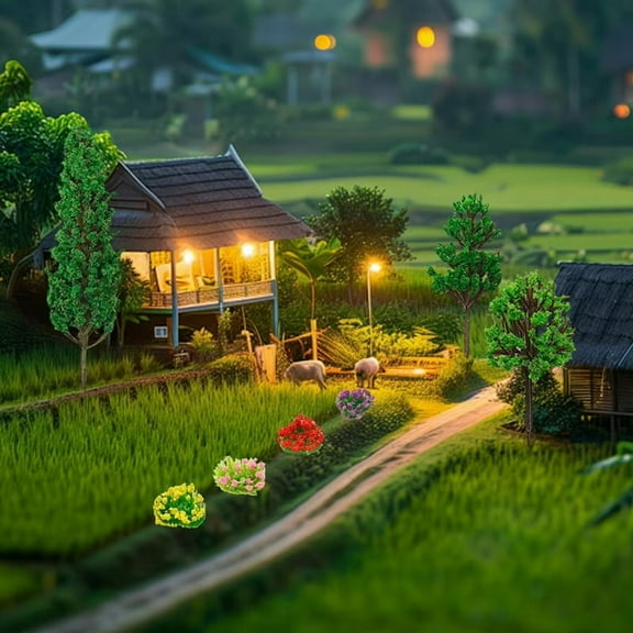 15Pcs Mini Model Trees Miniature Flower Cluster DIY 32Pcs ArtificialFlowers Multi-Function Scenery Diorama Supplies