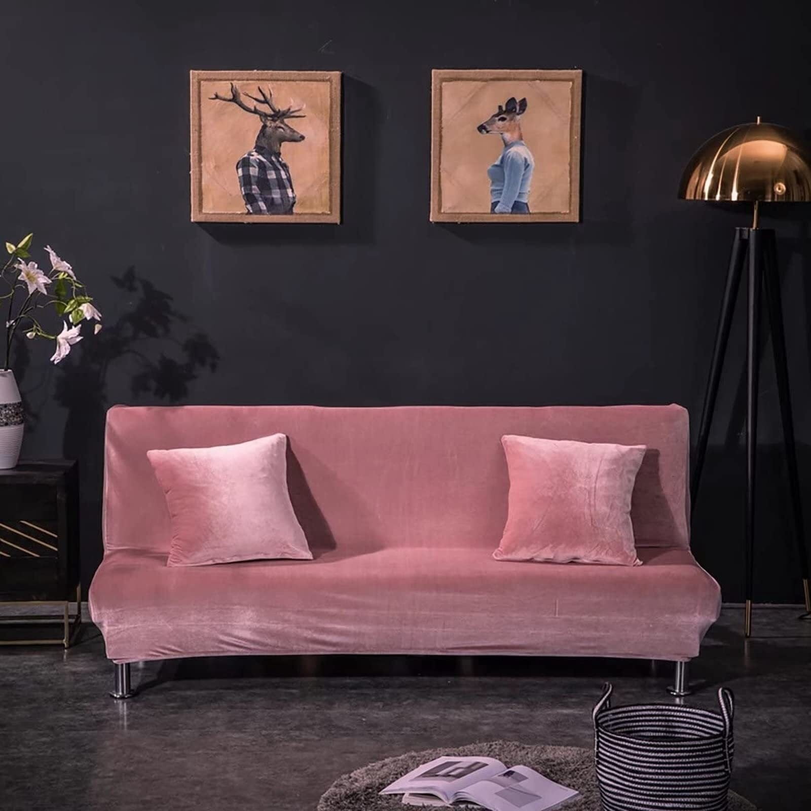 LKJYER Velvet Armless Futon Slipcover,Stretch Silver Fox futon Cover, Modern Solid Color Sofa Bed Cover for for Futon Folding Bed Sofa