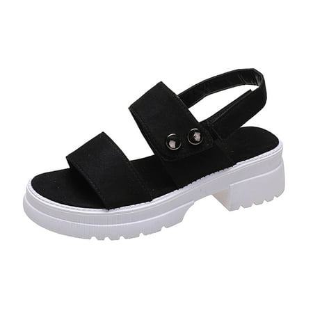 

Sandals Women Ladies Fashion Solid Color Flock Hook&Loop Beach Round Toe Platform Sandals Womens Sandals Flock Black 39
