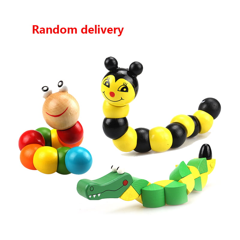 Wooden Puzzle Kids Worm Toys Educational Fingers Flexible Training Twisting Toy 