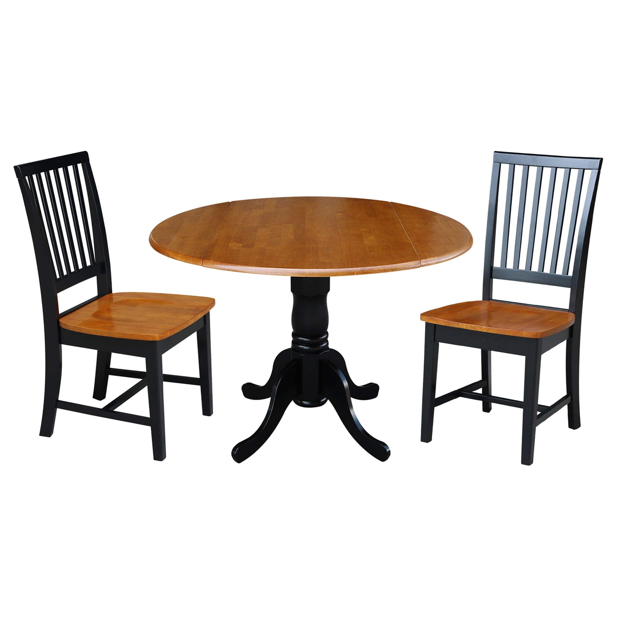 42" Solid Wood Dual Drop Leaf Pedestal Dining Table with 2 Slat Back