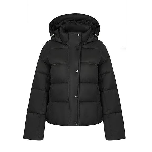 Women's Puffer Jackets Warm WinterHooded Quilted Long Sleeve Puffer Jacket Coats Full Zip Tops with Stand Collar (L, Black)