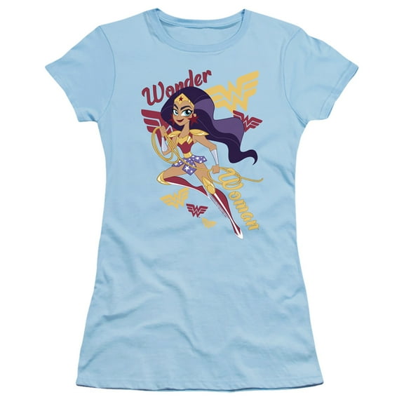 Dc Superhero Girls/Wonder Woman S/S Junior Women's T-Shirt Sheer-Light Blue