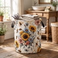 thumbnail image 4 of Quilted Laundry Basket With Handles, Sunflower & Bee Pattern Storage Basket, Quilted Basket | Aesthetic Decorative Laundry Basket, Washable Storage Basket for Storing Clothes, Blankets and Toys, 4 of 4