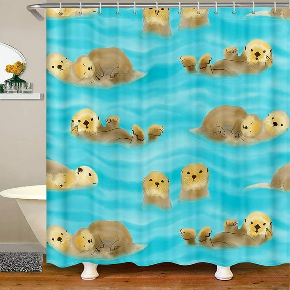 Kids Shower Curtain Cute Cartoon Otter Bath Curtain for Boys Girls Kawaii Zoo Animal Bathroom Shower Curtain Set Wildlife Otters Waterproof Curtain Stalls Bathtubs Decor 72"x84"