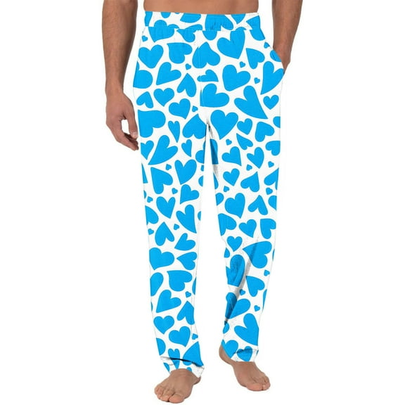 JIUKE Mens Valentines Day Pajamas Pants Loose Lounge Homewear Elastic Waist Cute Heart Graphic Trousers
