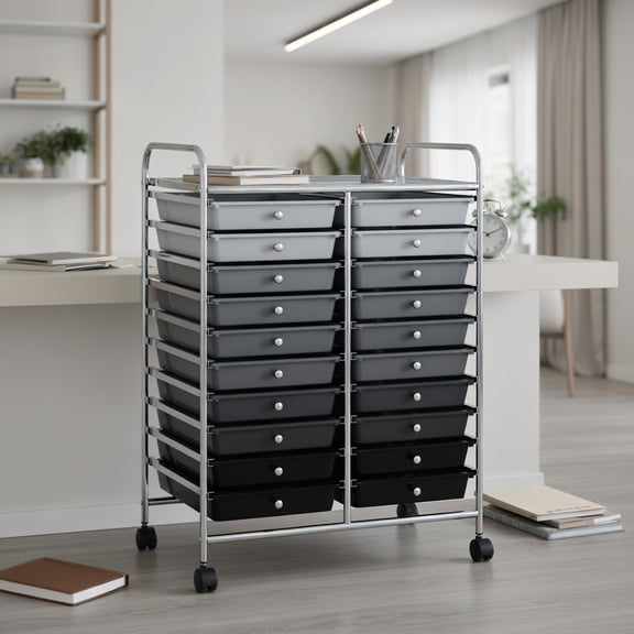 Resenkos Filing Cabinet Office Drawers, Office Storage Cabinet,20 Drawers Rolling Storage Cart Studio Organizer-Black & Gray