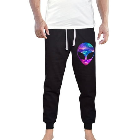Men's Galaxy Alien Head KT B1210 Black Fleece Gym Jogger Sweatpants Medium Black