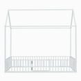 thumbnail image 5 of Euroco Metal Twin Size House Bed Frame, Low Profile Canopy Bed with Fence and Door, White, 5 of 16