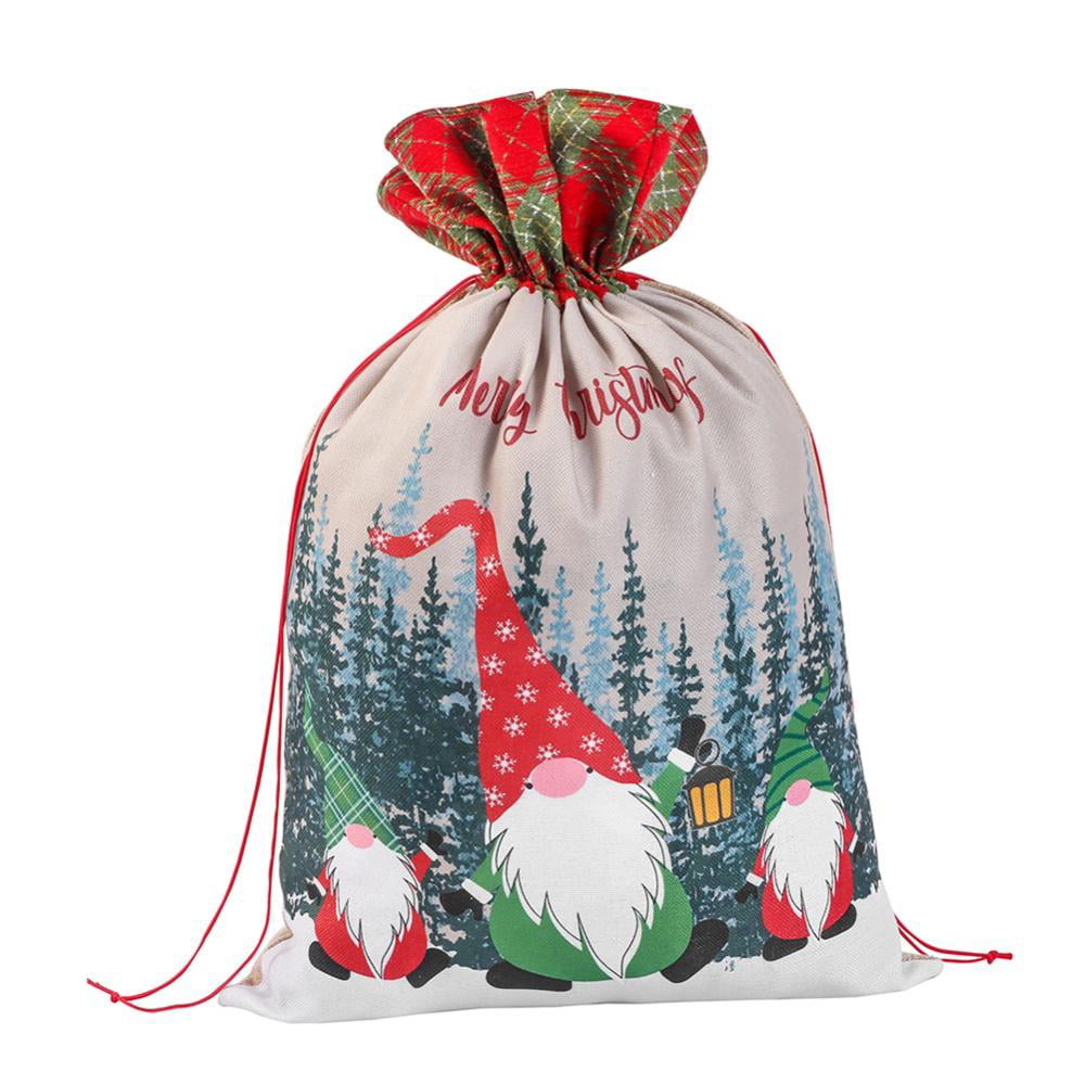 Home Decor Reusable Christmas Sacks Xmas Santa Gift Bag Holder Drawstring Pouch 