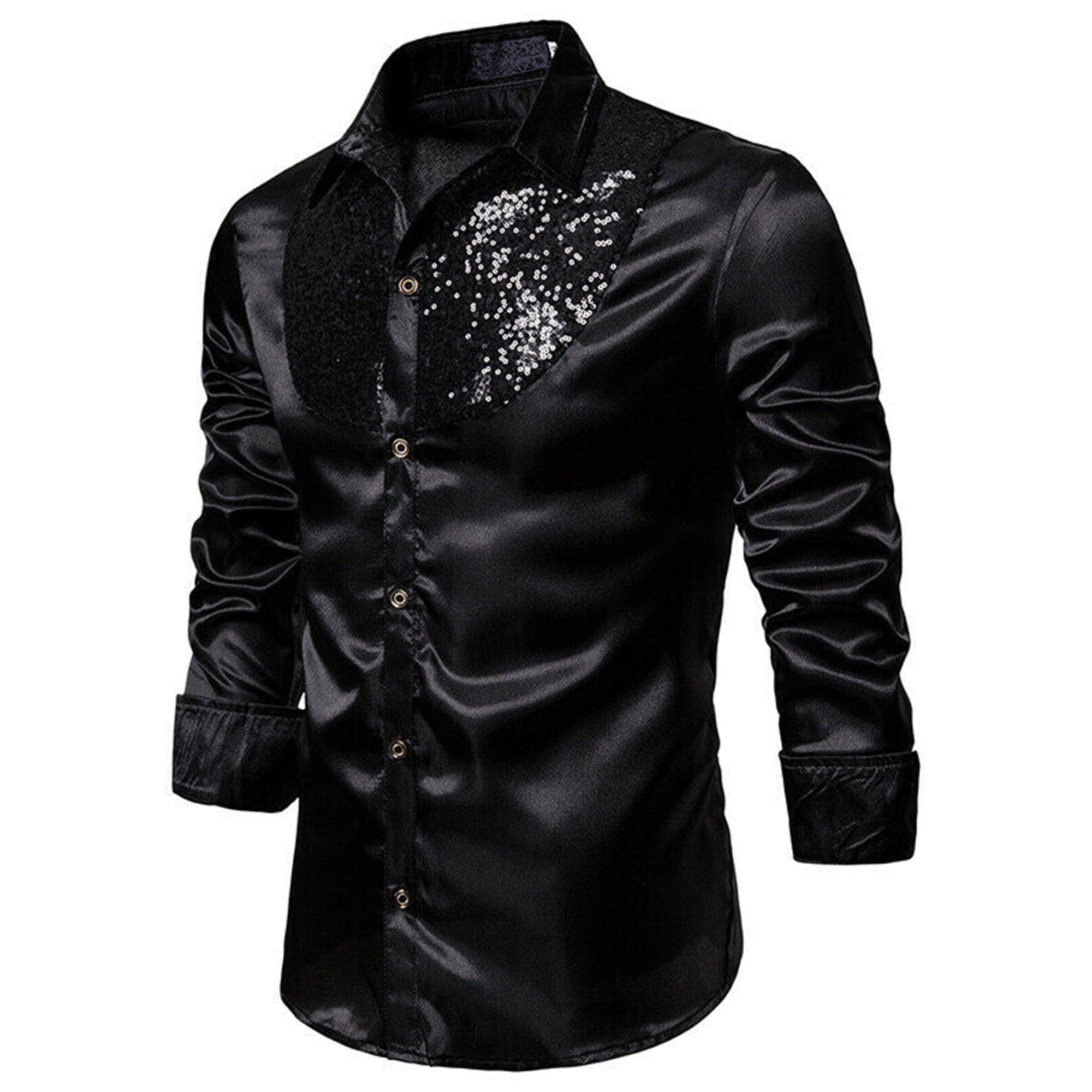 lioraitiin - Men Formal Satin Shiny Silk Wedding Dress Shirt Slim Long ...