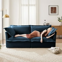 83.4" WOversized Upholstered Chenille Loveseat Sofa, 77" Wide Deep Seat Couch with Removable Washable Covers, for Living Room or Small Apartments,Blue