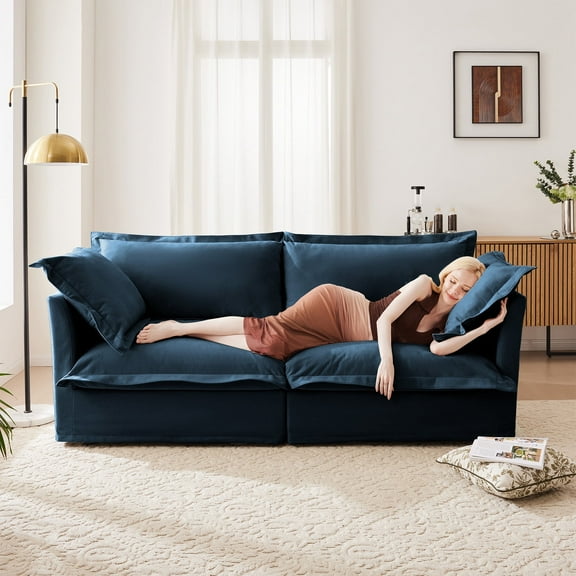 83.4" WOversized Upholstered Chenille Loveseat Sofa, 77" Wide Deep Seat Couch with Removable Washable Covers, for Living Room or Small Apartments,Blue