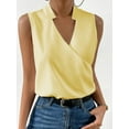thumbnail image 3 of Womens Pleated Tank Tops V Neck Casual Sleeveless Blouses Summer Basic Vest Shirt Light Yellow S, 3 of 5