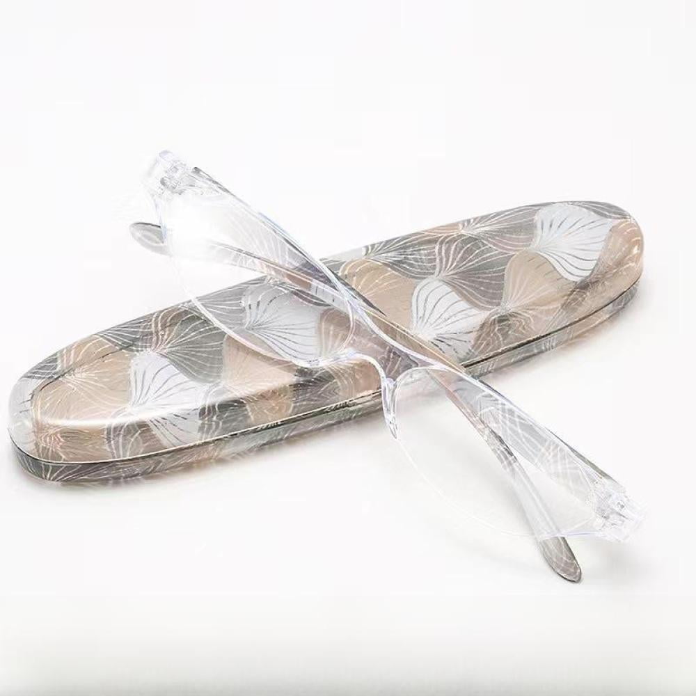 3 Pairs of Oval Clear Frame Gray Temple Anti-Blue Light Reading Glasses for Women Printed Ultralight Presbyopia Glasses Plastic Readers +3.50 with Case