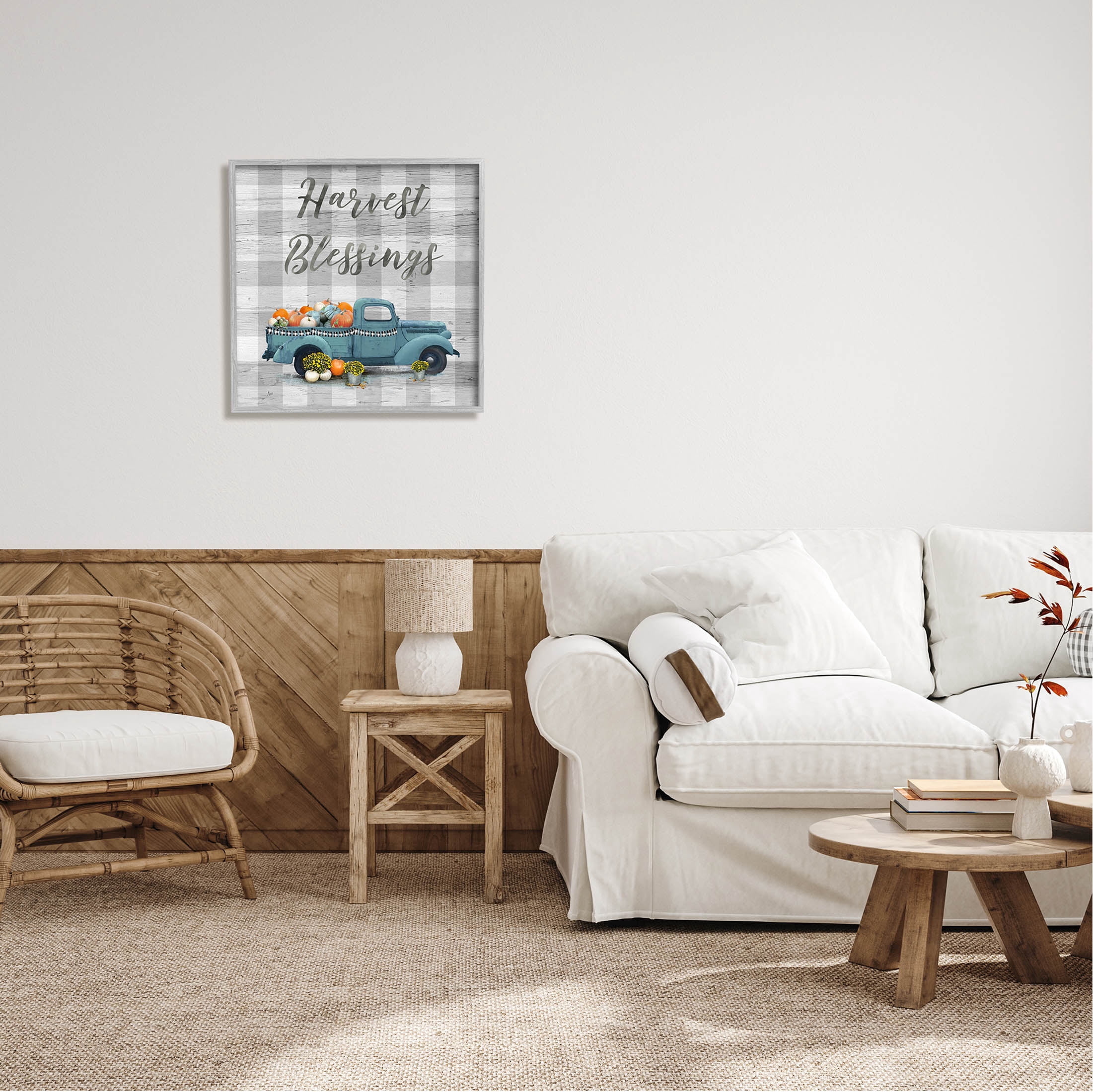 Stupell Industries Harvest Blessings Fall Pumpkin Truck Graphic Art Gray Framed Art Print Wall Art, Design by Nan