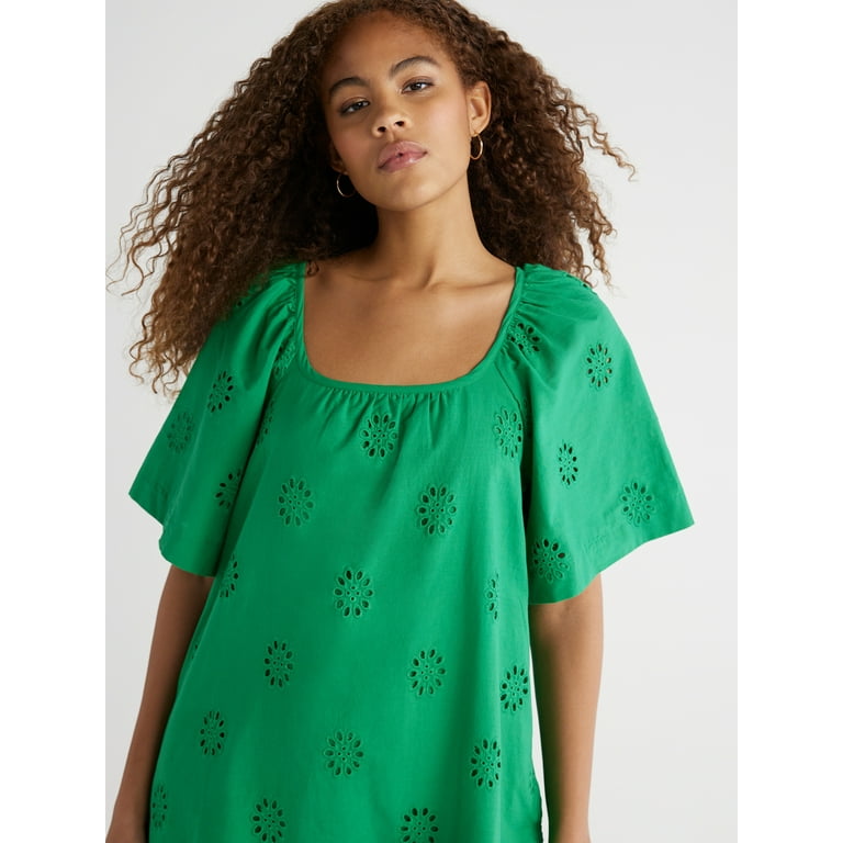 Free Assembly Women's Square Neck Eyelet Mini Dress with