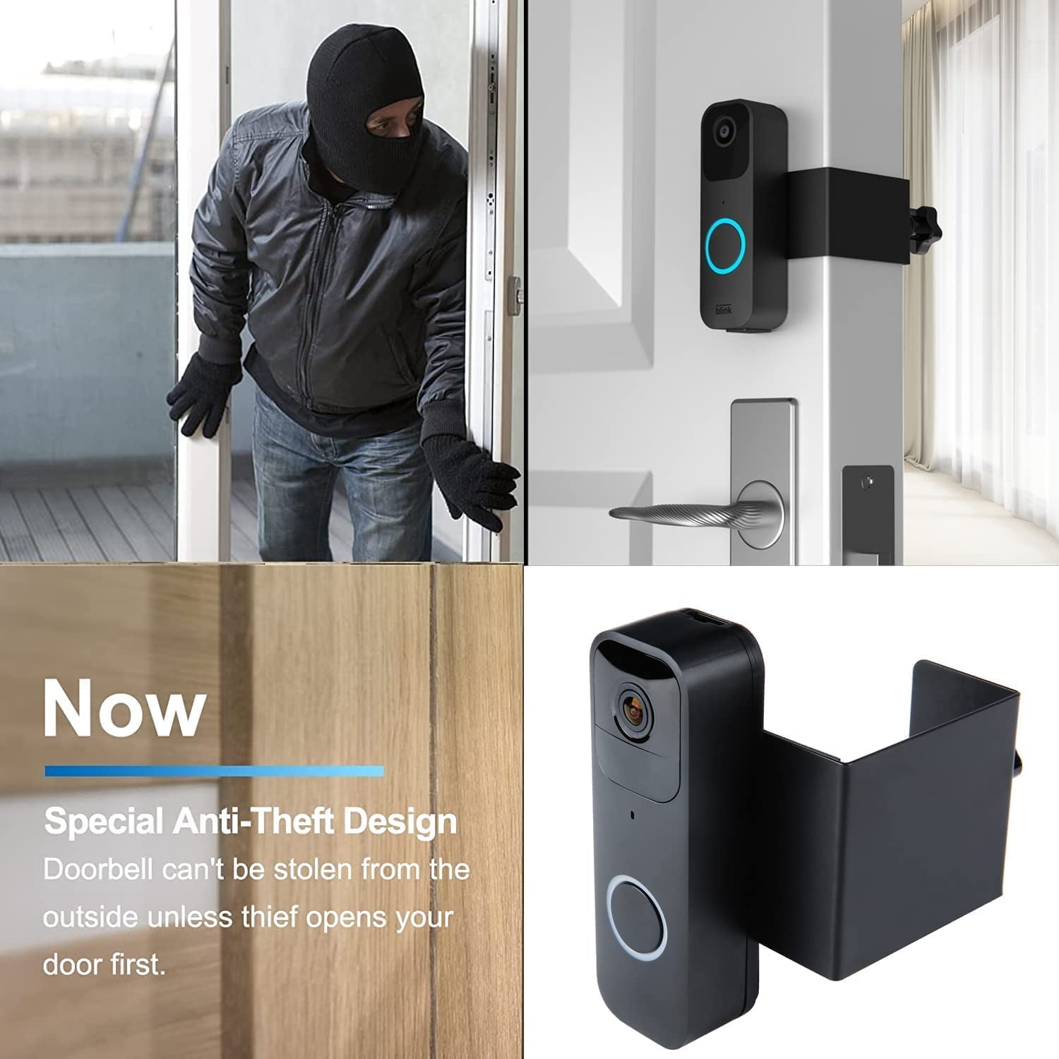 Blink Anti-Theft Doorbell Camera Mount,Video Doorbell Stand for Apartment and Office Security,Adjustable high Hardness Stainless Steel doorbell Rack,No Drilling and Quick Installation(Black)