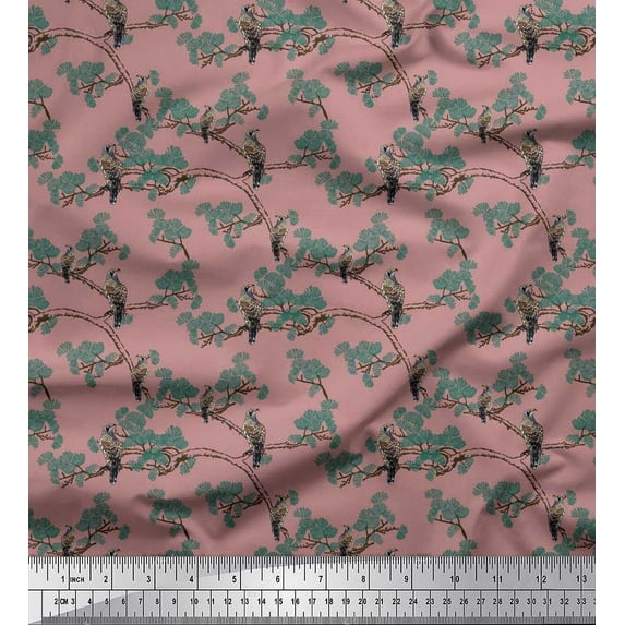 Soimoi Georgette Viscose Fabric Branches,Floral & Eagle Bird Print Fabric by The Yard 42 Inch Wide