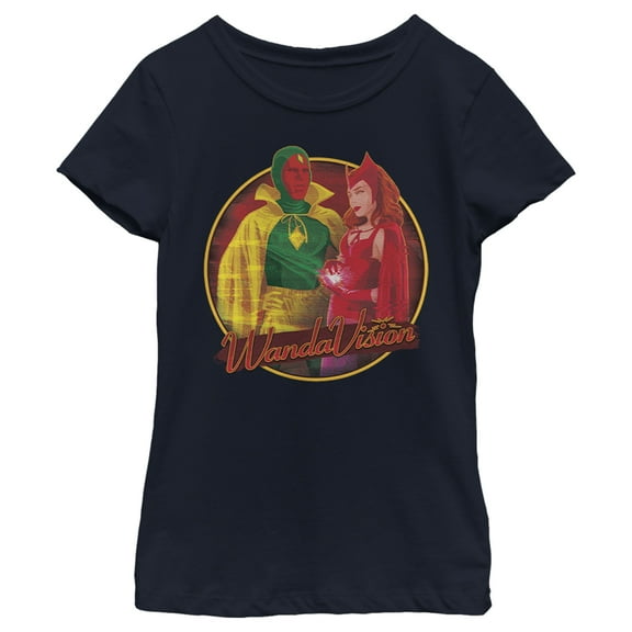Girl's Marvel WandaVision Halloween Wanda and Vision Graphic Tee Navy Blue Small