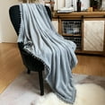 thumbnail image 1 of LOMAO Flannel Blanket Soft Throw Blanket with Pompom Fringe Lightweight Bed Blanket Fit Couch Sofa(70"x 80")(Blue Grey), 1 of 9