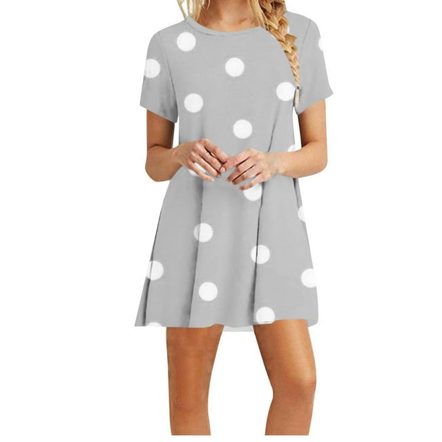 Vestidos de Verano de Mujer Cuello Redondo Manga Corta Impreso, Ligero Y Cómodo Vestidos Casuales para Mujeres