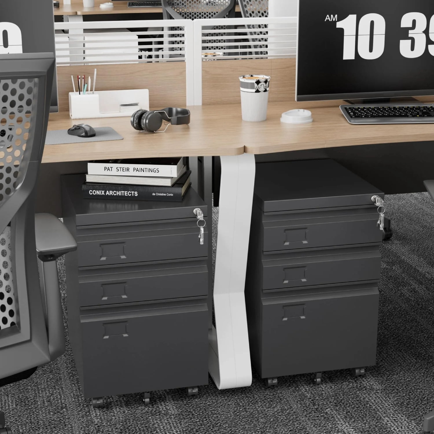 3 Drawer File Cabinet with Lock, Heavy Duty Metal Mobile Filing Cabinet for Home Office, Under Desk Storage with Name Holder, Fits Legal/Letter/A4