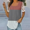 thumbnail image 2 of LYXSSBYX Womens T Shirts Graphic Tees Trendy Women's Fall and Summer Sexy Short Sleeved Neck Printed Color Lace Patchwork Fold T-Shirt Top Blouse, 2 of 5
