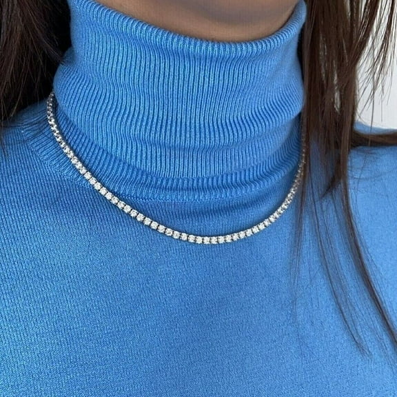 10 Ct Round Lab Created Diamond Tennis Choker Necklace 14k White Gold Plated 16"
