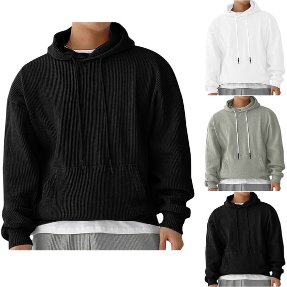 Chiccall Hoodie for Men Drawstring Long Sleeve Pullover Sweatshirts Fashion Casual Athletic Solid Textured Tops with Pocket