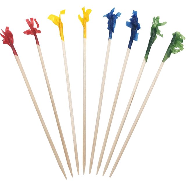 Palillos de madera duraderos para alimentos con volantes de colores variados, palillos de madera suaves y ecológicos de 2,5 pulgadas de largo, palillos decorativos para cócteles para sándwiches,