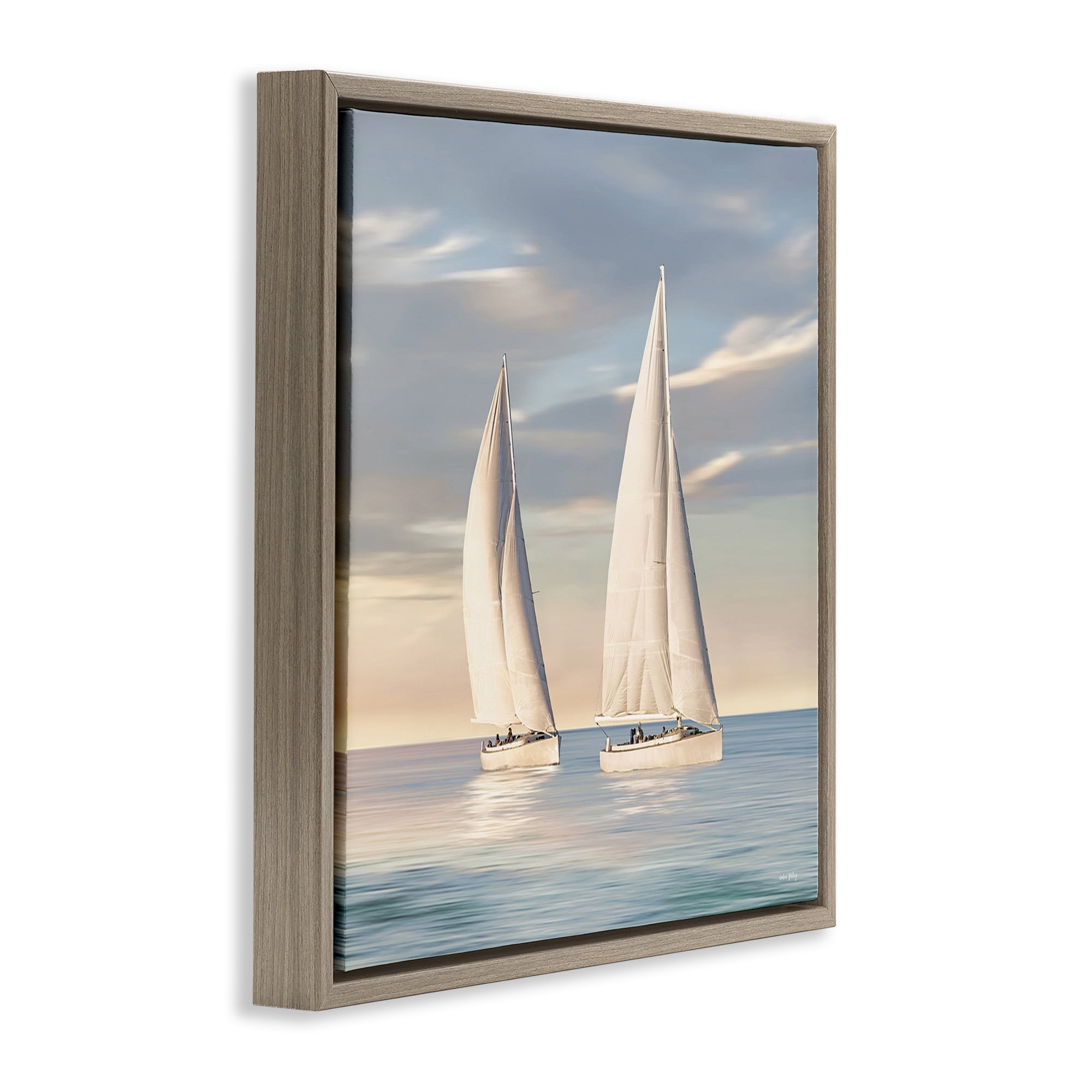 Stupell Industries Two Mighty Sailboats Transportation Painting Brown Floater Framed Canvas Art Print Wall Art, 25 x 25